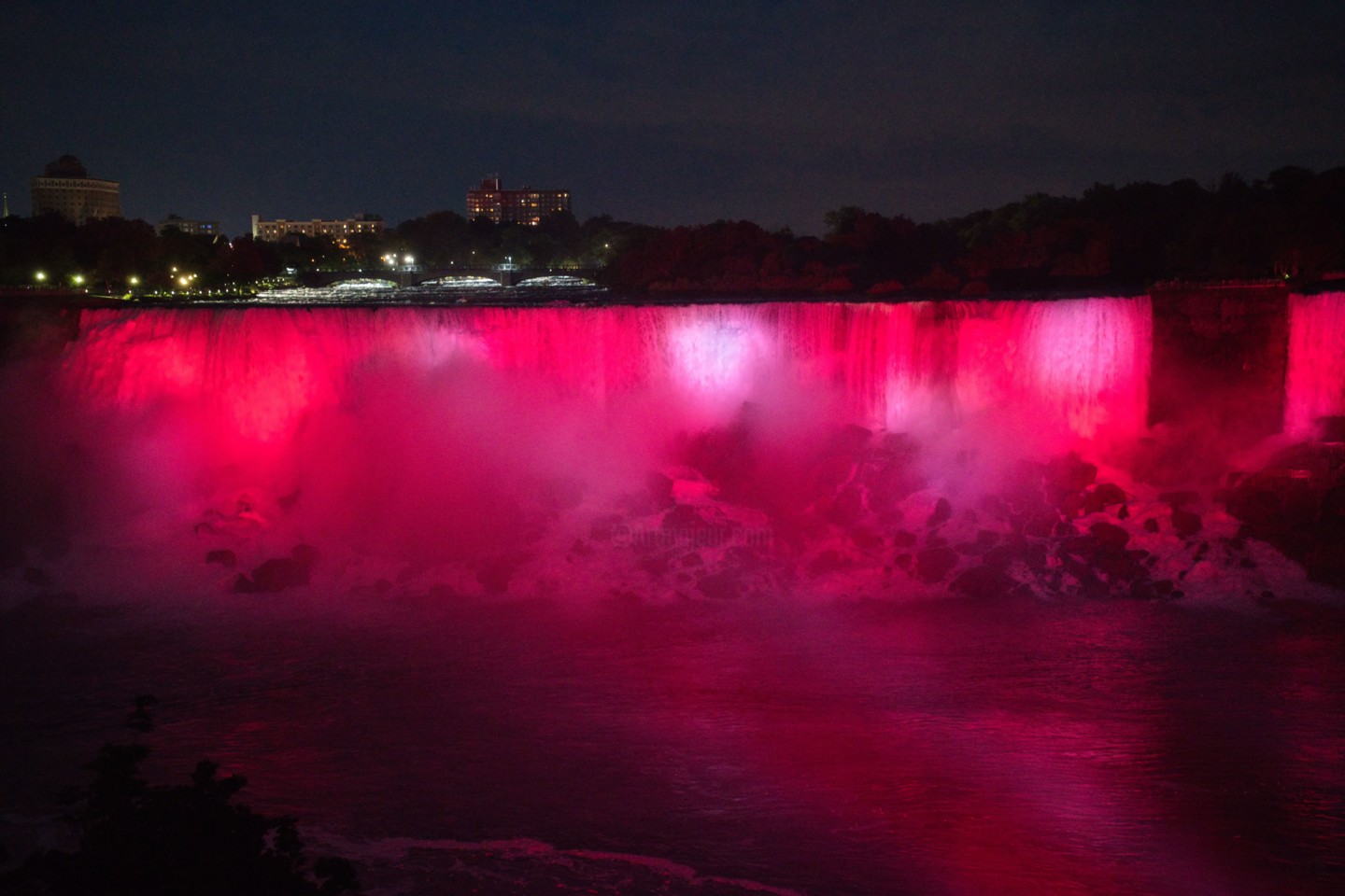 Bridal Veil Niagara Falls Red lights at night Photography by Ra Artmajeur