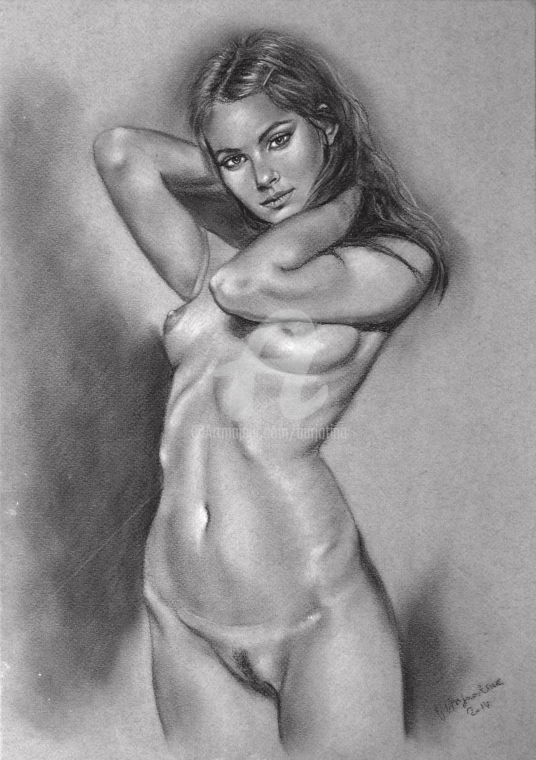 Drawing, nu erotique erotic nude fusain charcoal pastel nudo akt femme nue ...
