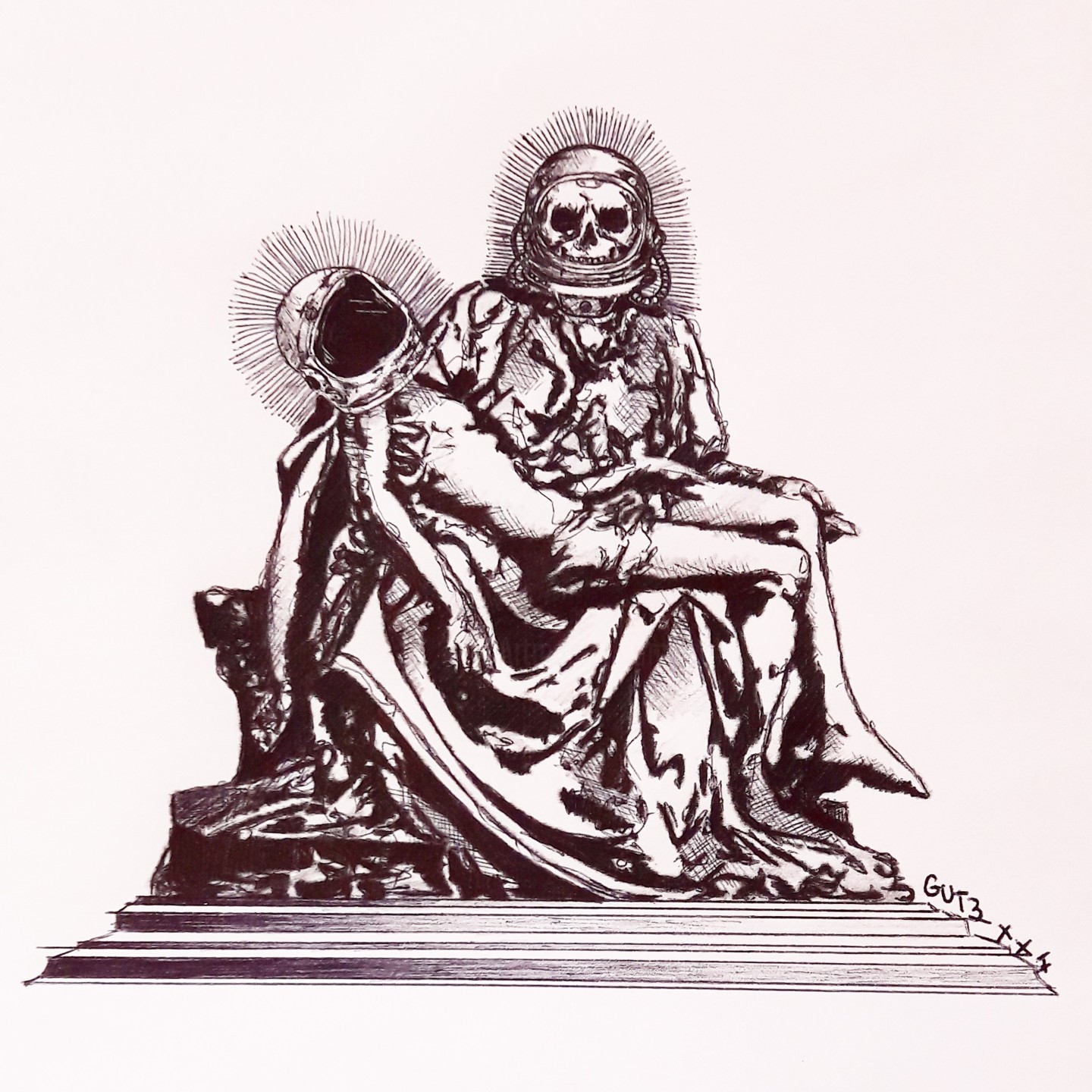 Pieta", Drawing by Benny Gutz | Artmajeur