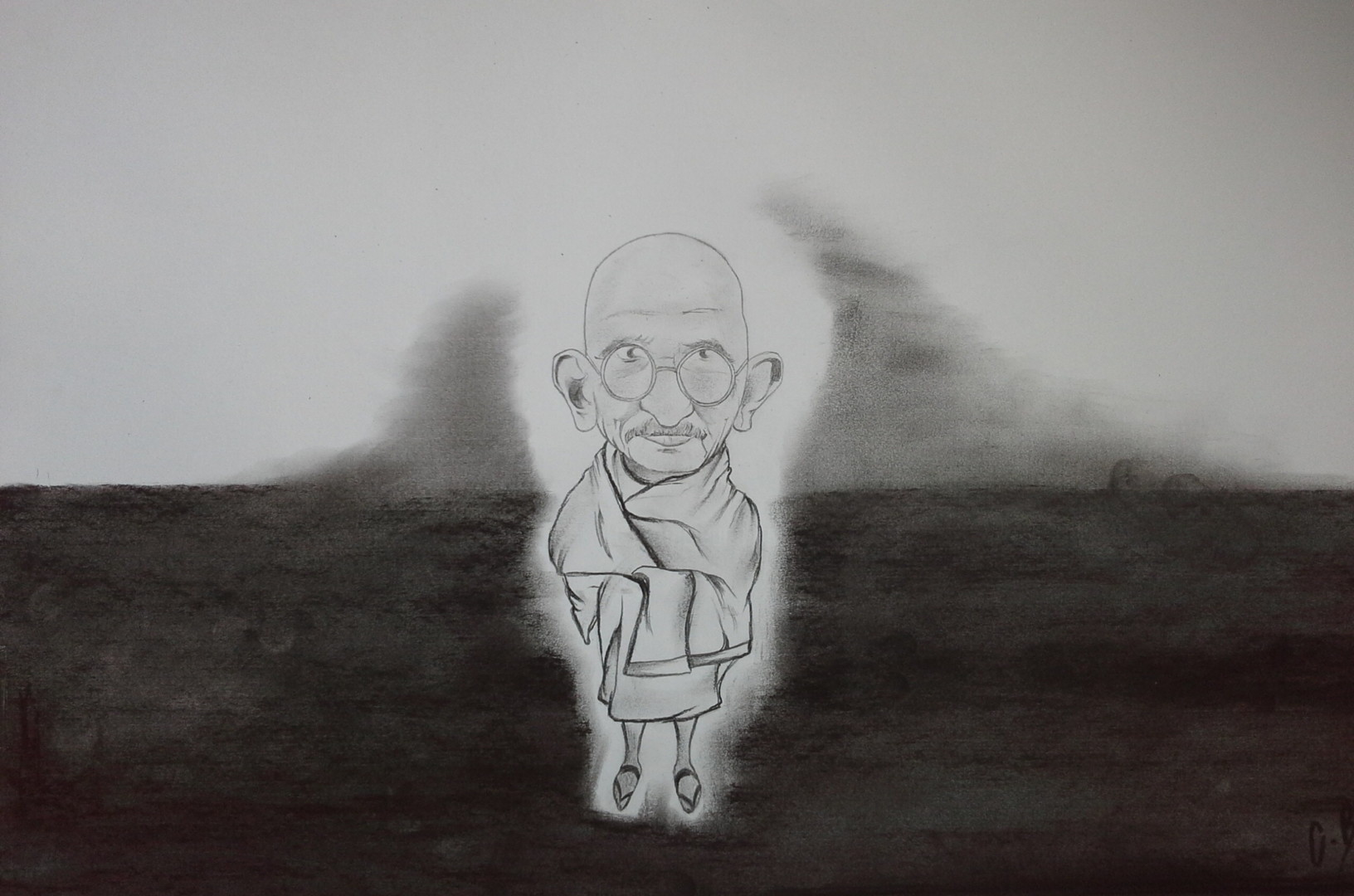Gandhi, Drawing by Chris Blot | Artmajeur