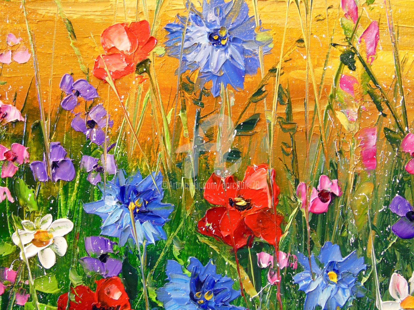 Field In Summer Flowers, Painting by Olha | Artmajeur