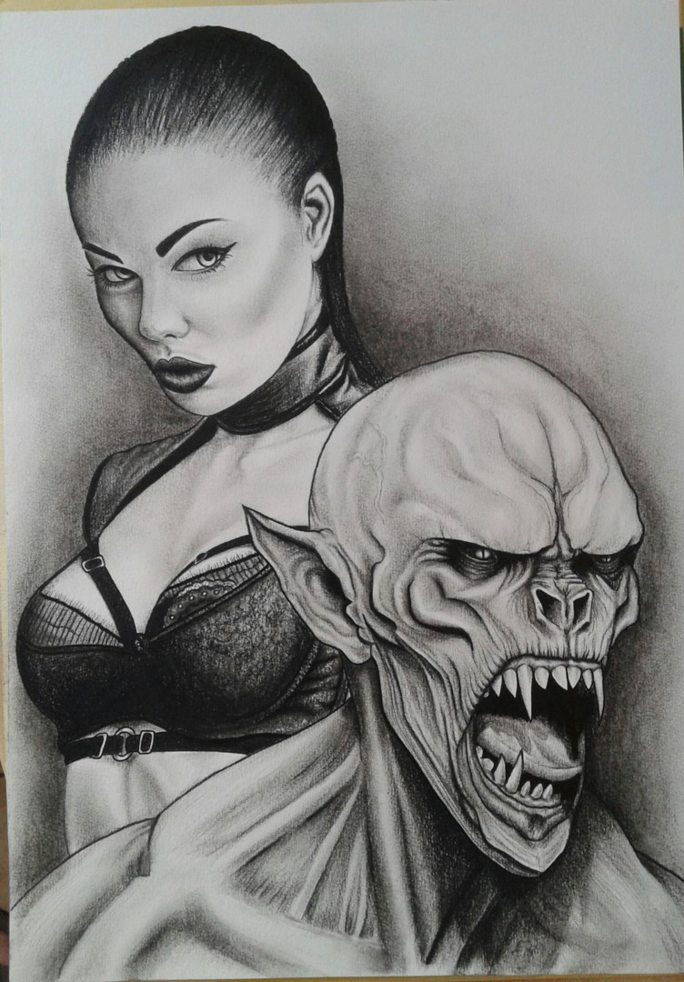 Couple Vampire, Drawing by David Lenne Artmajeur.