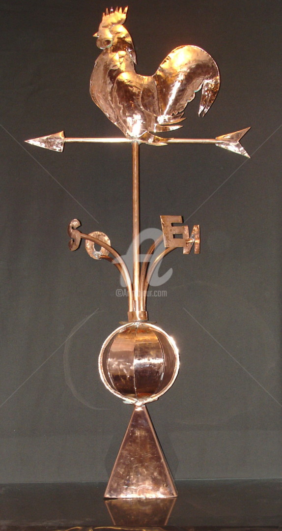 Grande girouette 953 - Coq météo en cuivre