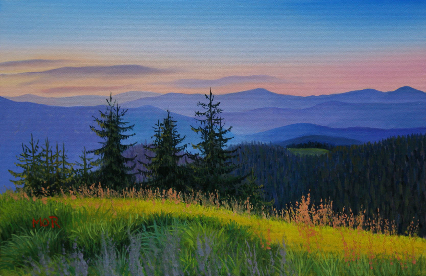 Mountain Sunset, Painting by Dietrich Moravec  Artmajeur