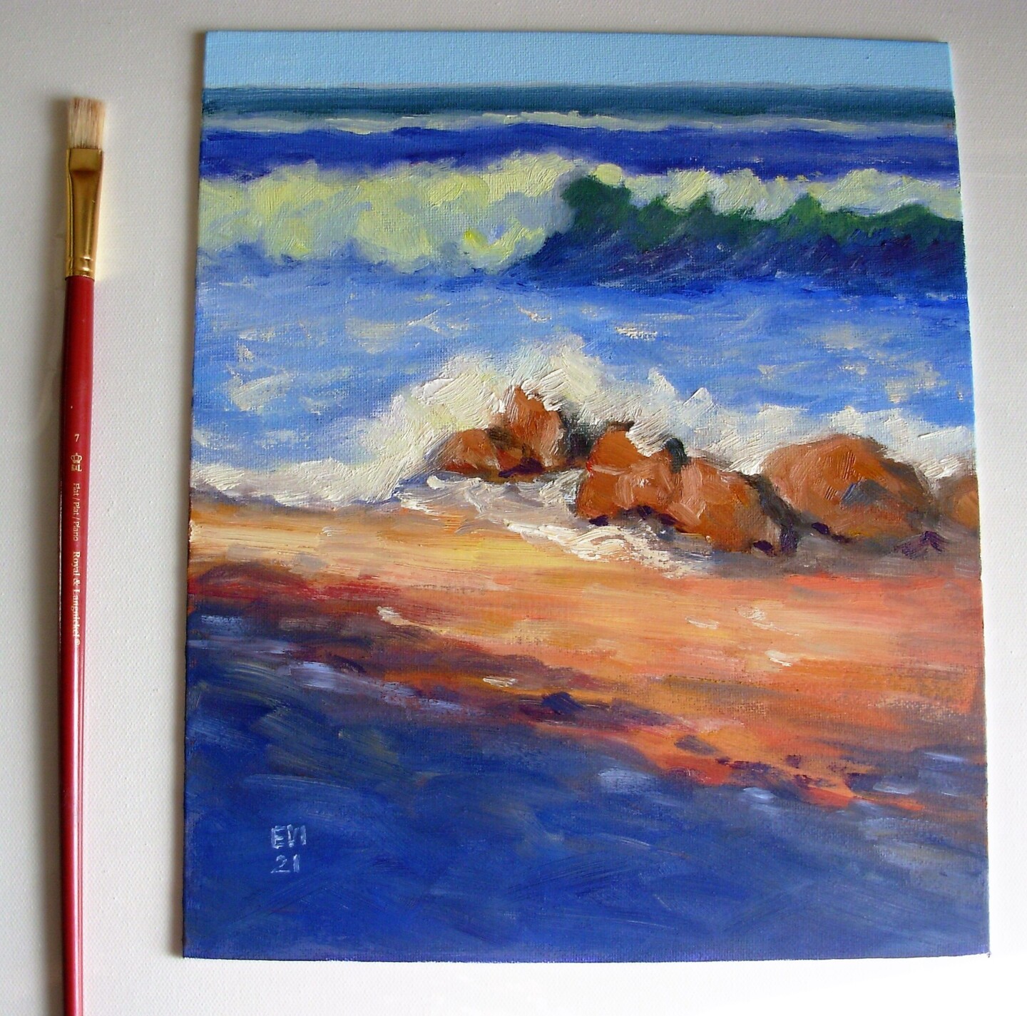 Seascape Original oil painting on canvas board 8x10 inches Painting by  Elena Ivanova