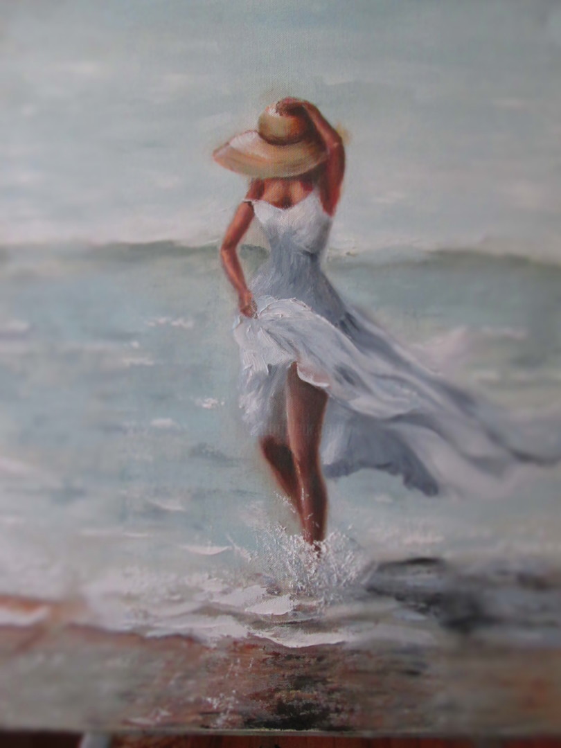 Girl-In-White-Dress-In-The-Sea-40X50.Jpg, Painting by Elenamarlen ...