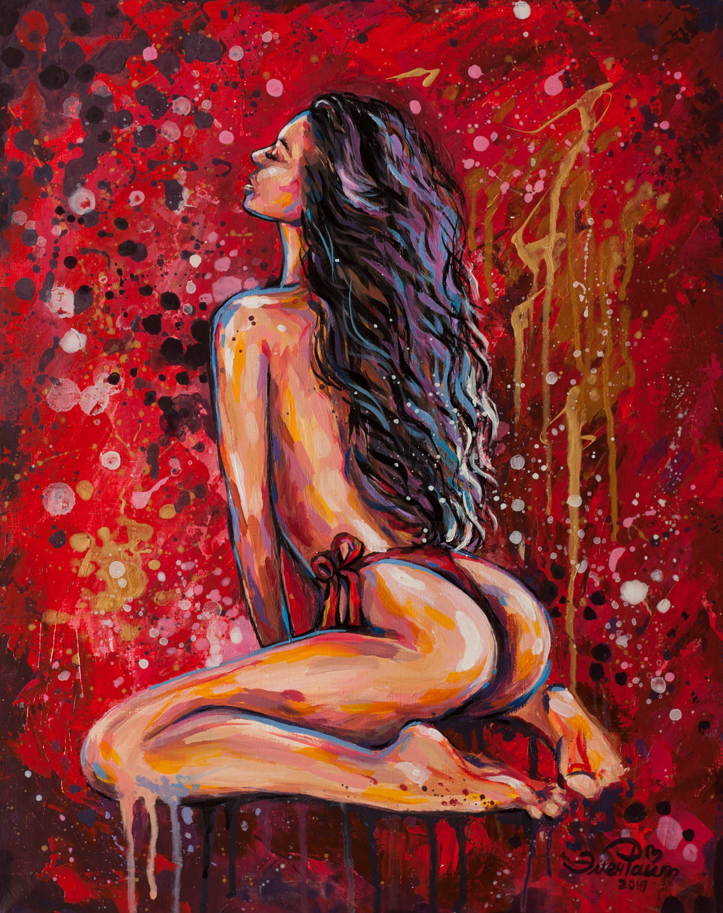 1440px x 1817px - Lady On Red Painting Nude Acrylic On Can, Painting by Elena Right |  Artmajeur