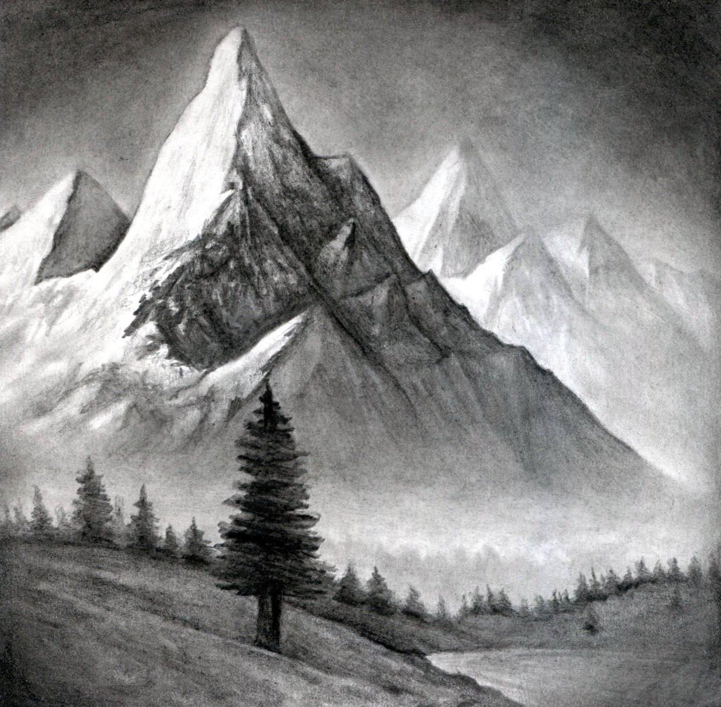 mountain tourism drawing