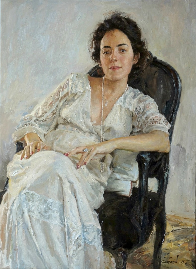 Portrait Of A Lebanese Girl In White., Painting by Evgeny Grouzdev