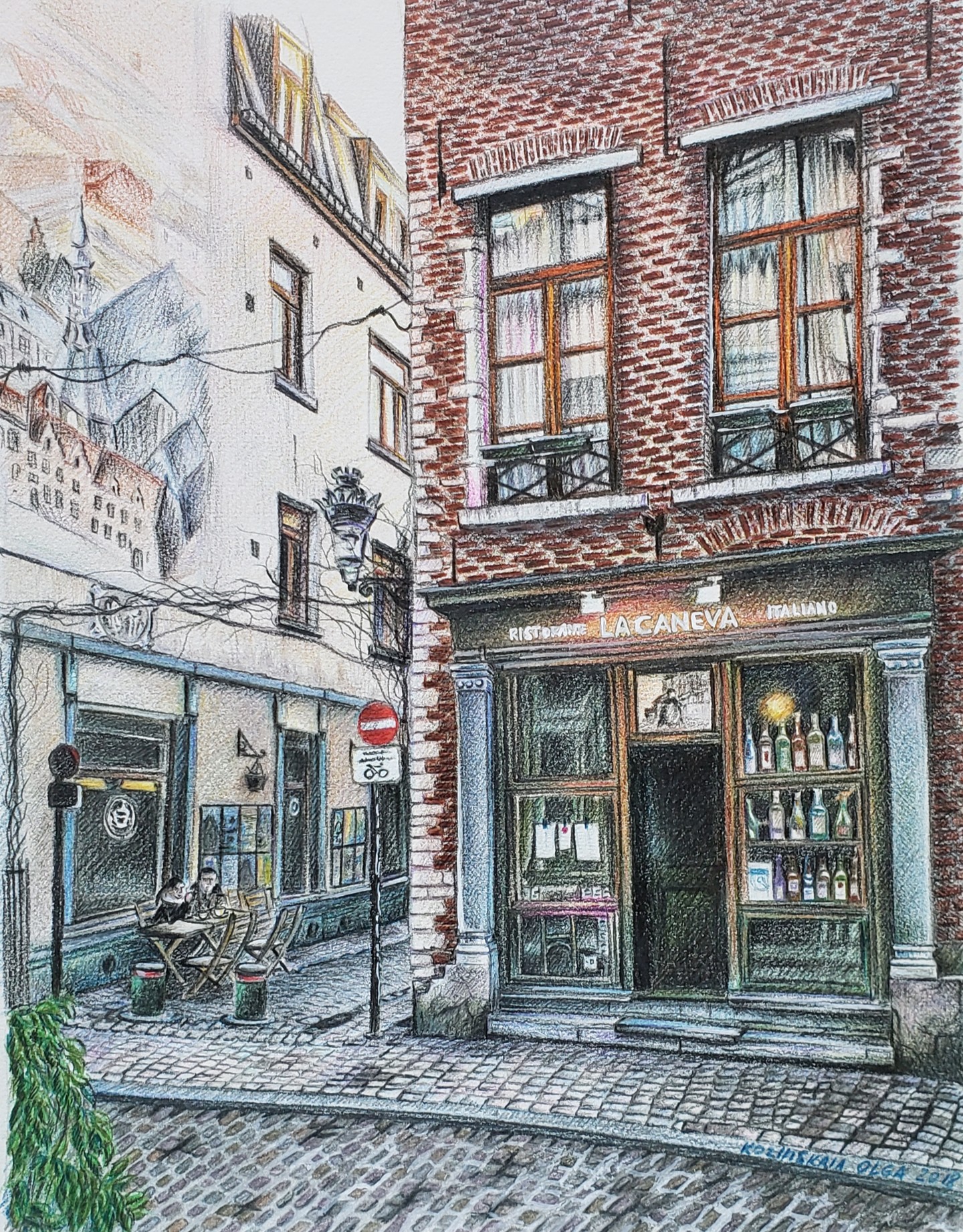 Colored Pencils Drawing Of A Street In Some European City Drawing By Olga Kozinskaia Artmajeur