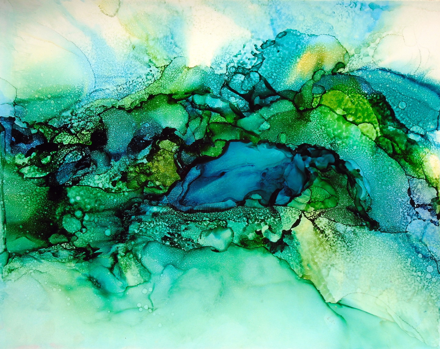 Wispy Blue and Green Alcohol Ink Painting ABYSRIA Painting by Holly
