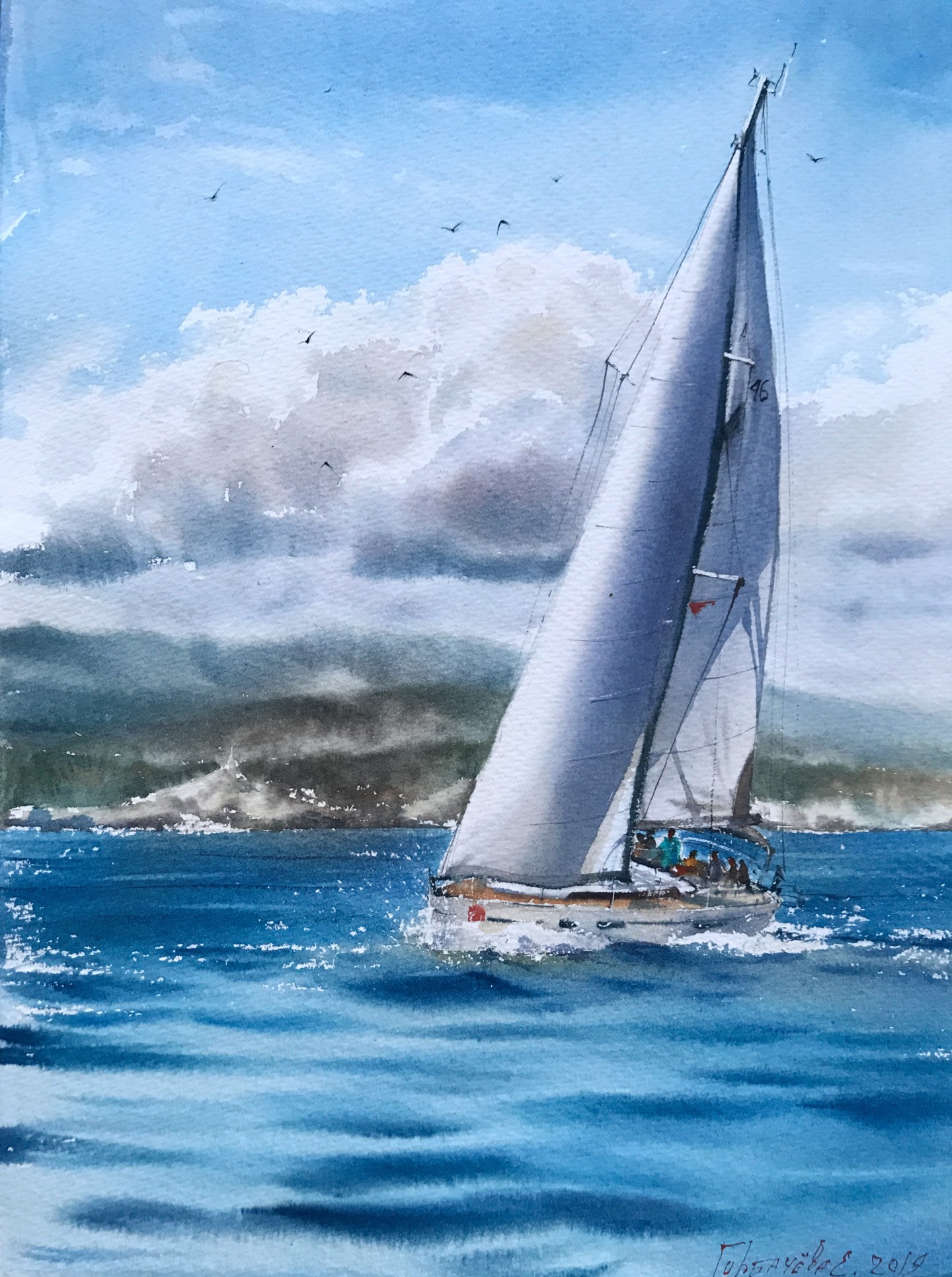 Картина яхта в море