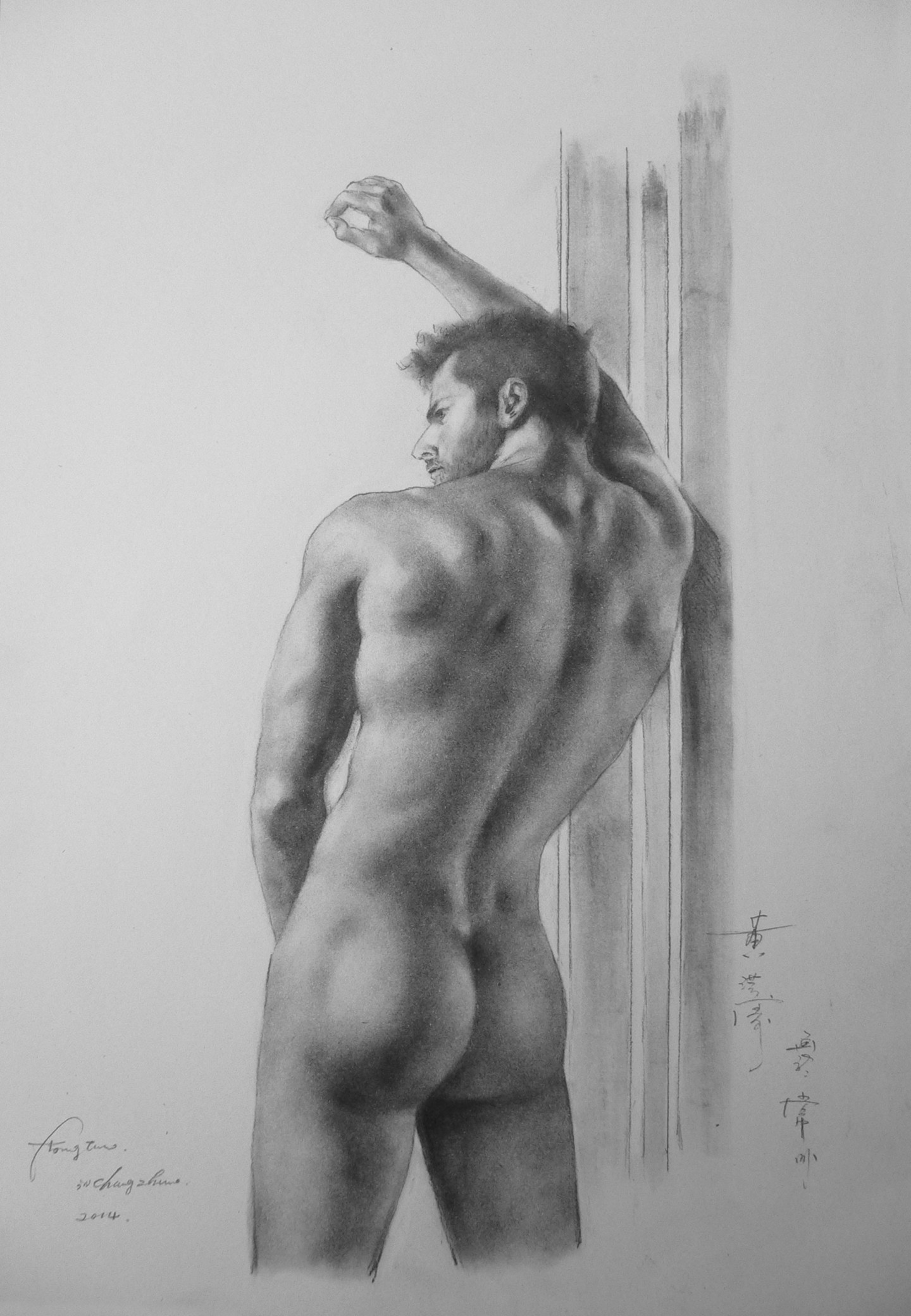Male nude drawing print of art pencil drawing male nude