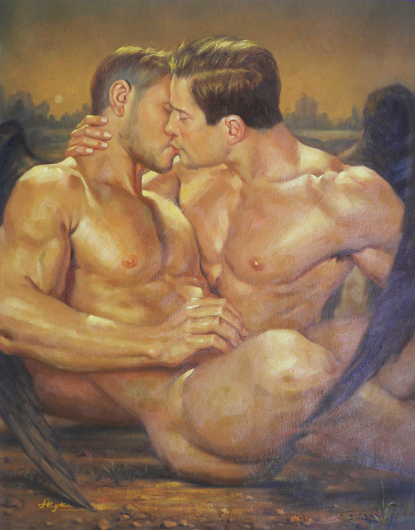 original art, male nude, gay interest, hongtao huang, oil painting, men, an...