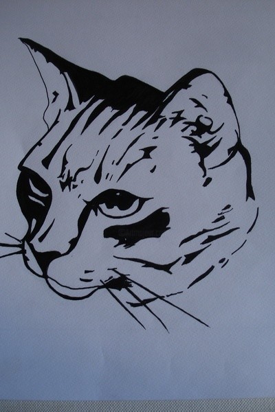 Tete De Chat Noir Et Blanc Encre De Chine Painting By Catherine Huard Artmajeur