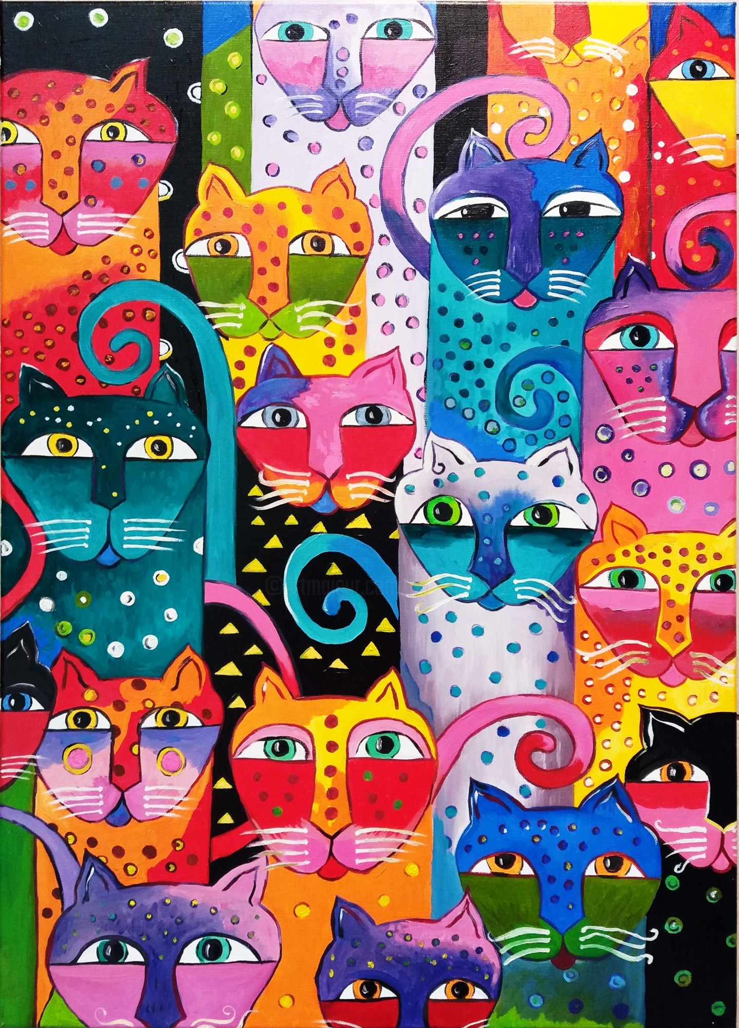 Произведения с котами. Цветные коты. Разноцветный кот. Картина коты. Много кошек разноцветных.