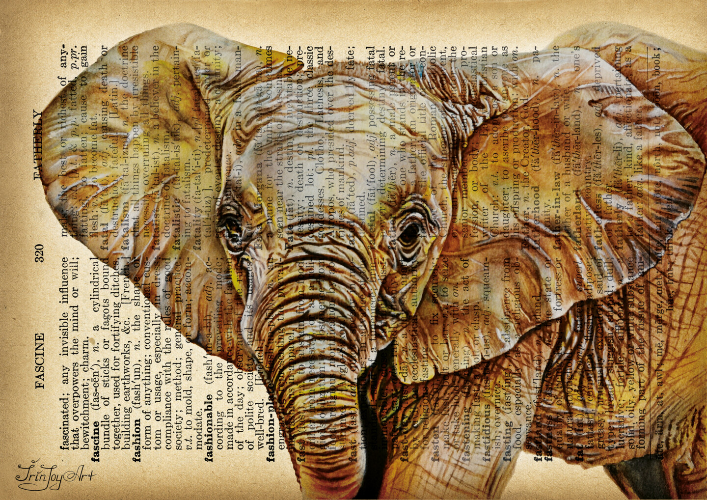 Safari African Elephant Art On Dictionar, Collages por Irinjoyart