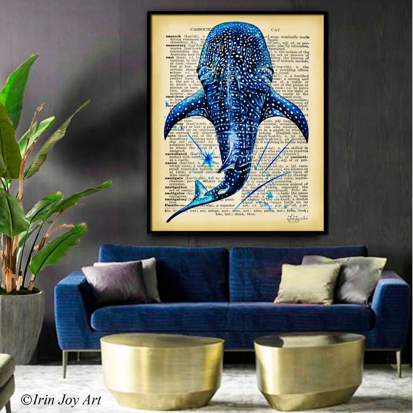 Great Whale Shark Gift Wall Art Print Vintage Dictionary Old 
