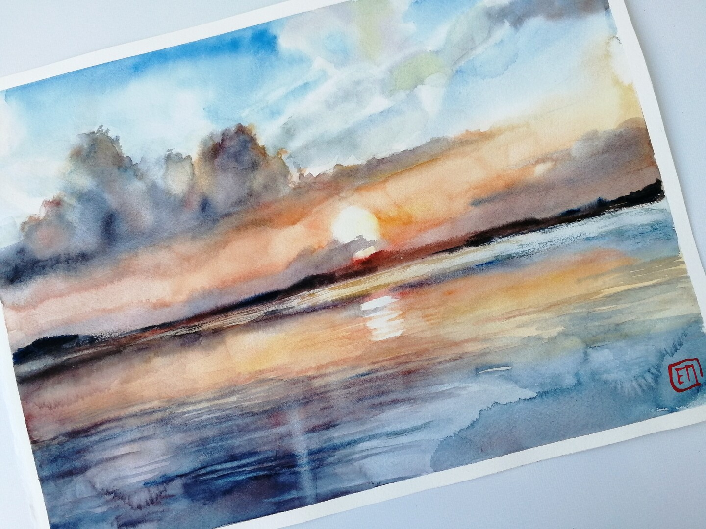 Sunset on the Sea - Watercolor