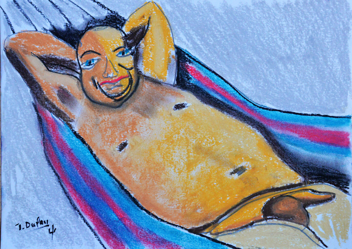 Naturiste Au Hamac, Tekening door Jérôme Dufay Artmajeur 