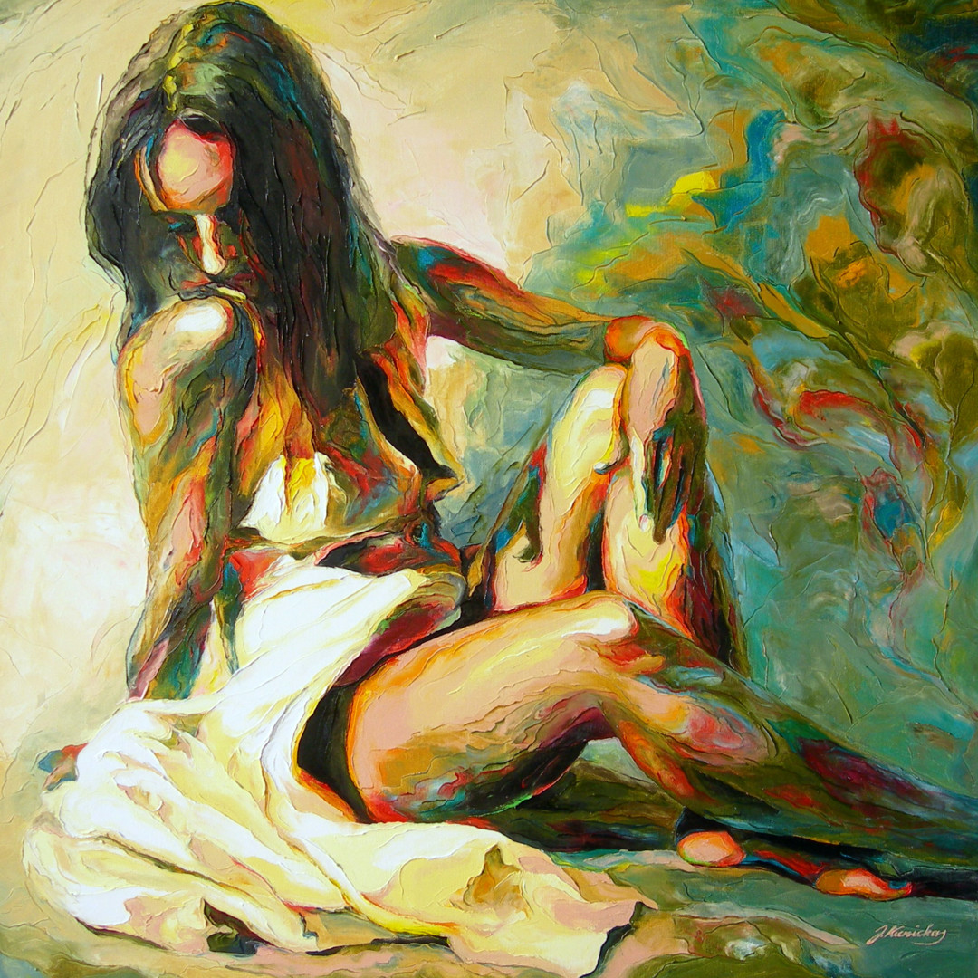 Painting, painting, oil, canvas, kunickas, woman, colours, art.