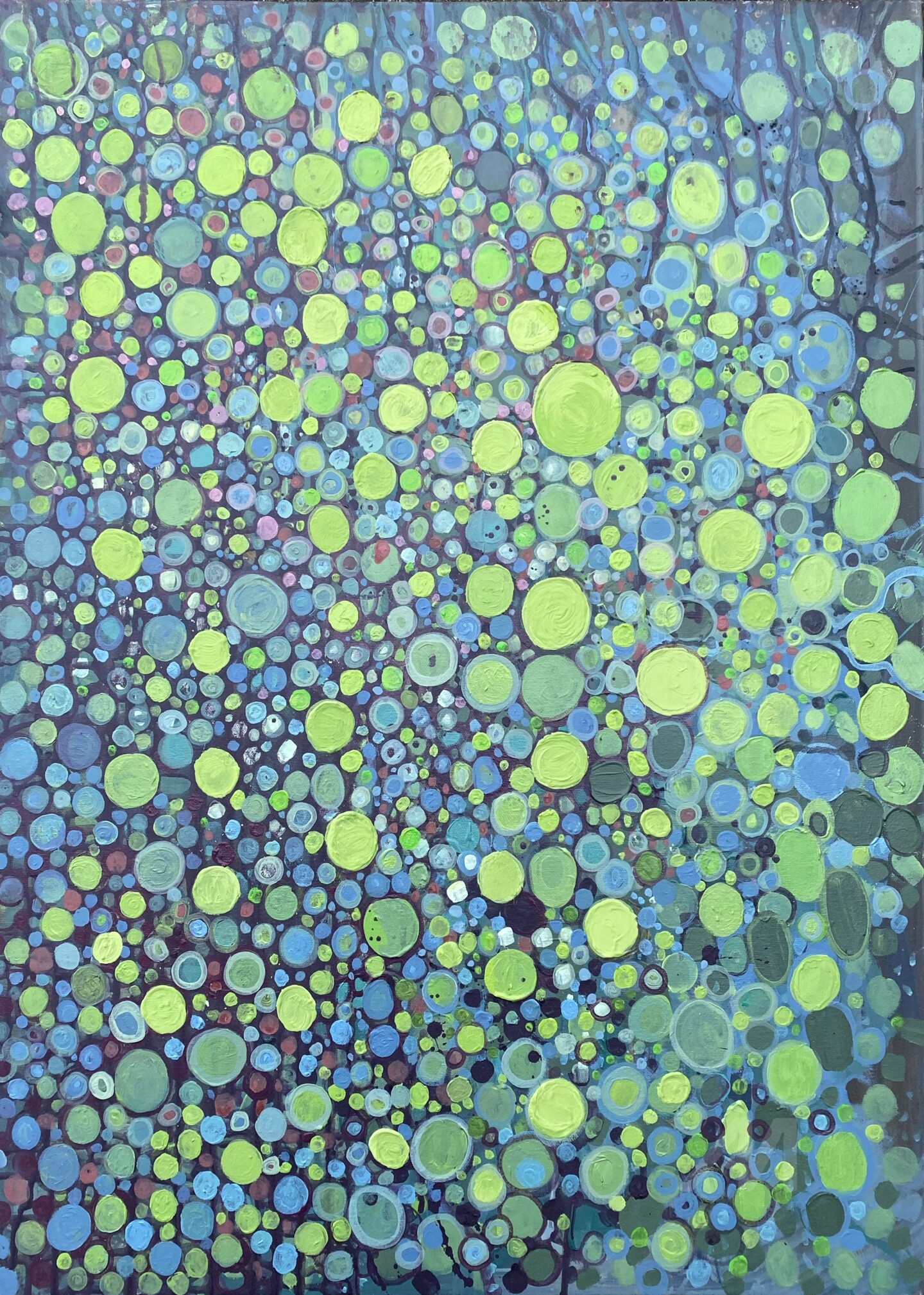 Lime Green Abstract On Large Canvas, Painting by Julia Brinkfrau