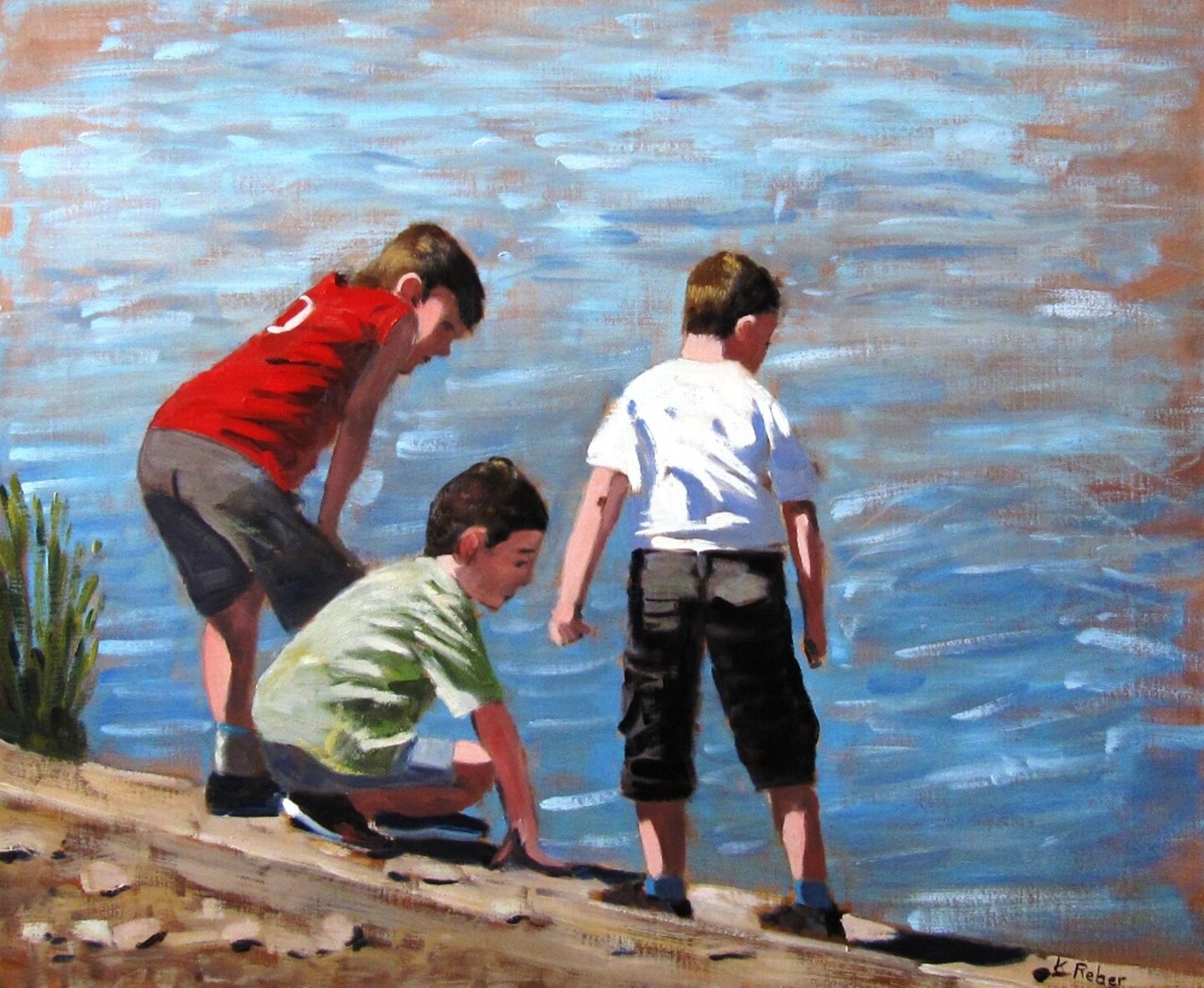 Enfants Au Bord De L'eau, Peinture par Karol Reber