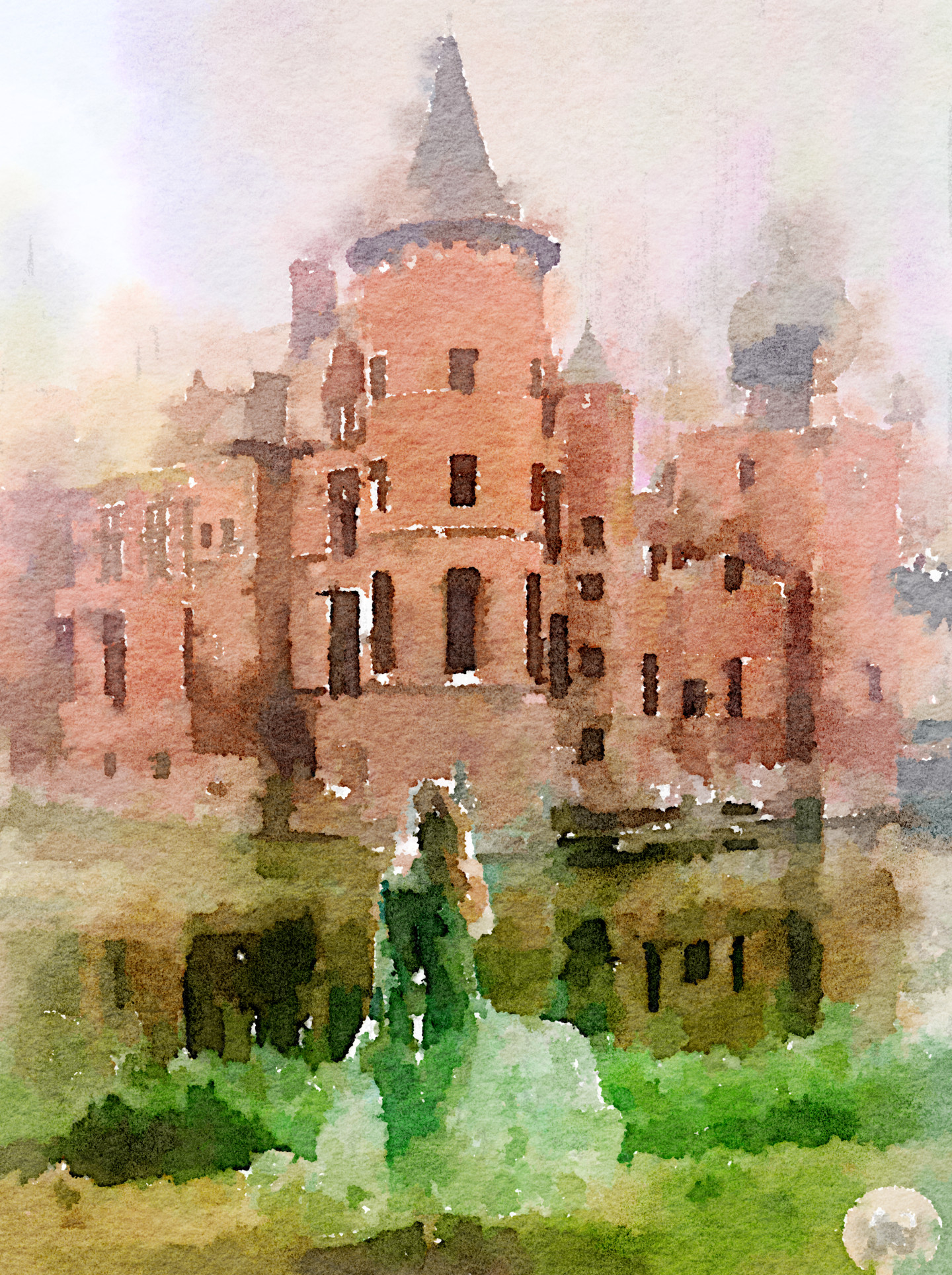 Castle And A Green Ghost, Painting By Kath Sapeha | Artmajeur