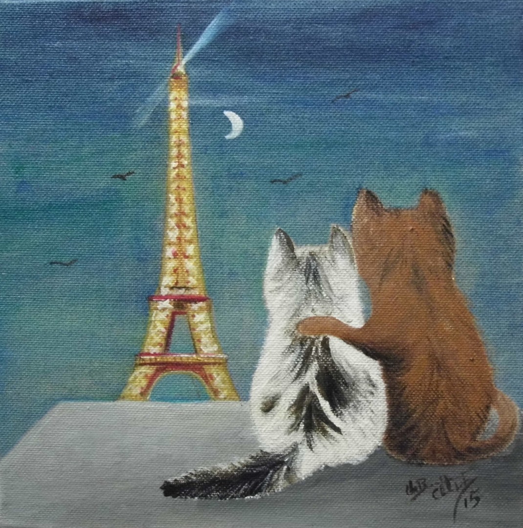 Chats Romantiques Devant La Tour Eiffel Painting By Laurence De Chabot Artmajeur