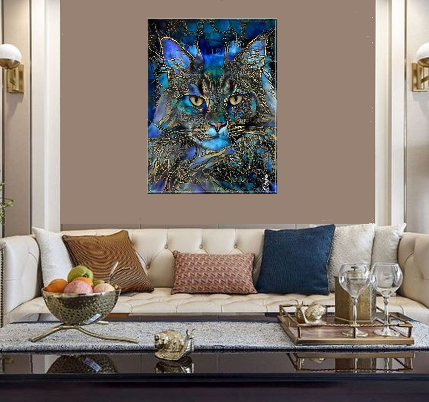 Karson, Cat - Mix Media On Panel - 70 X , Painting by L 