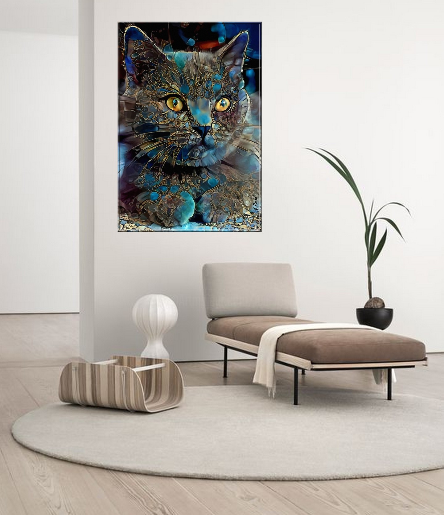 Mikka, Cat, 70X48 Cm - Ooak, Painting by L.Roche | Artmajeur