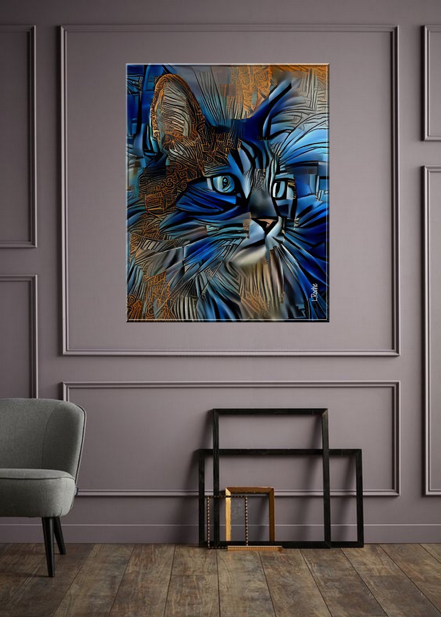 Shozen, Cat - Mix Media On Panel - 70X60, Painting by L.Roche | Artmajeur