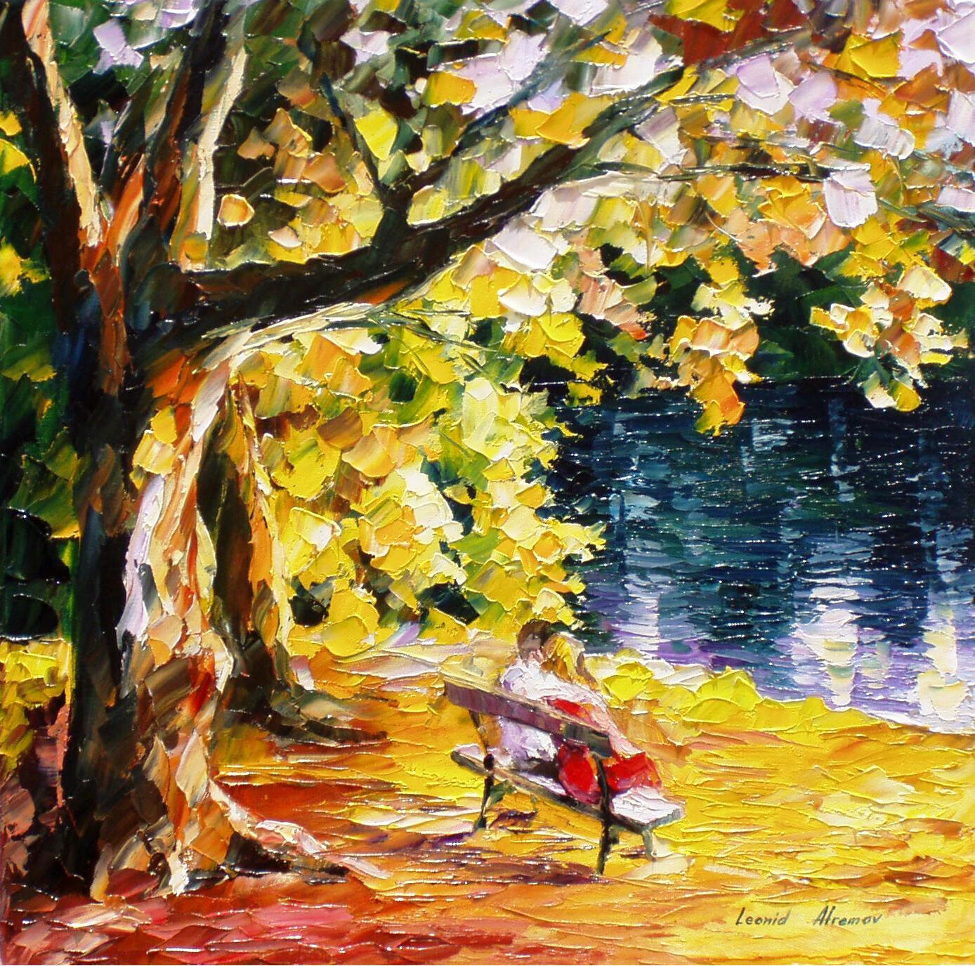 Kisses On The Bench PALETTE KNIFE Oil Painting On Canvas By Leonid 