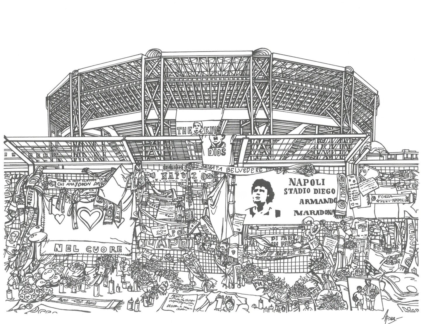 disegni stadio - 1 Stadium In Naples Stadio Diego Maradona, Drawing by Lera Ryazanceva | Artmajeur