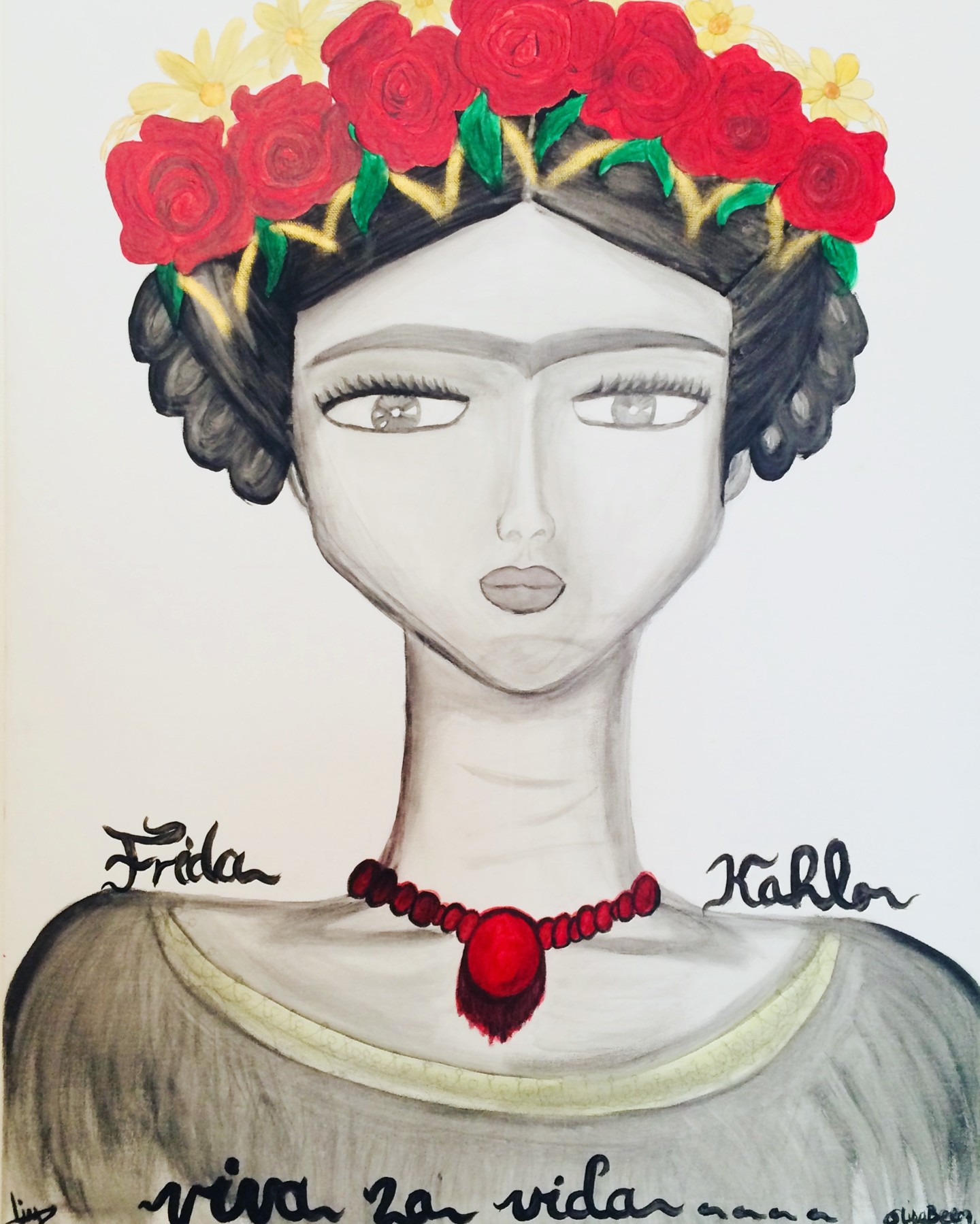 Tela Pintura Frida com tinta guache