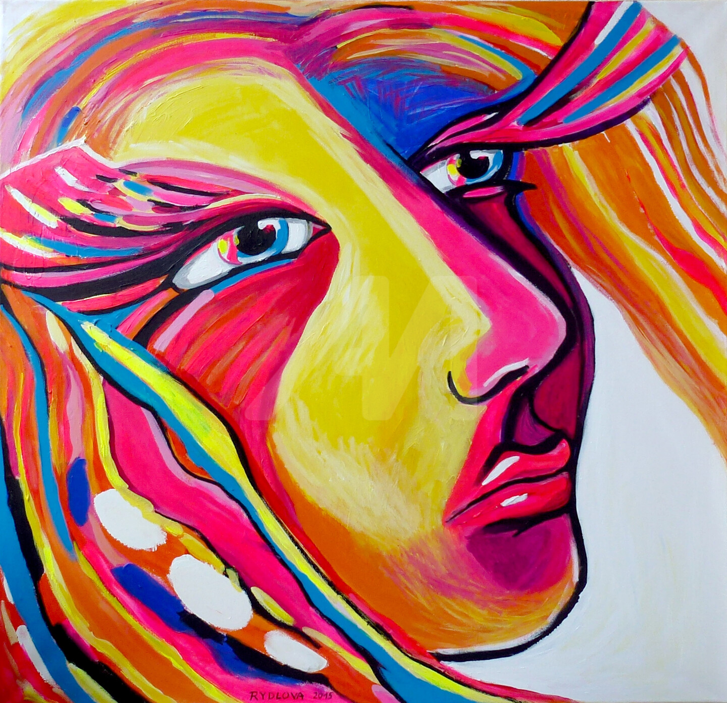 Peinture portrait Visage lumineux fluo Peinture par Lucie Peinture portrait Visage lumineux fluo Peinture par Lucie