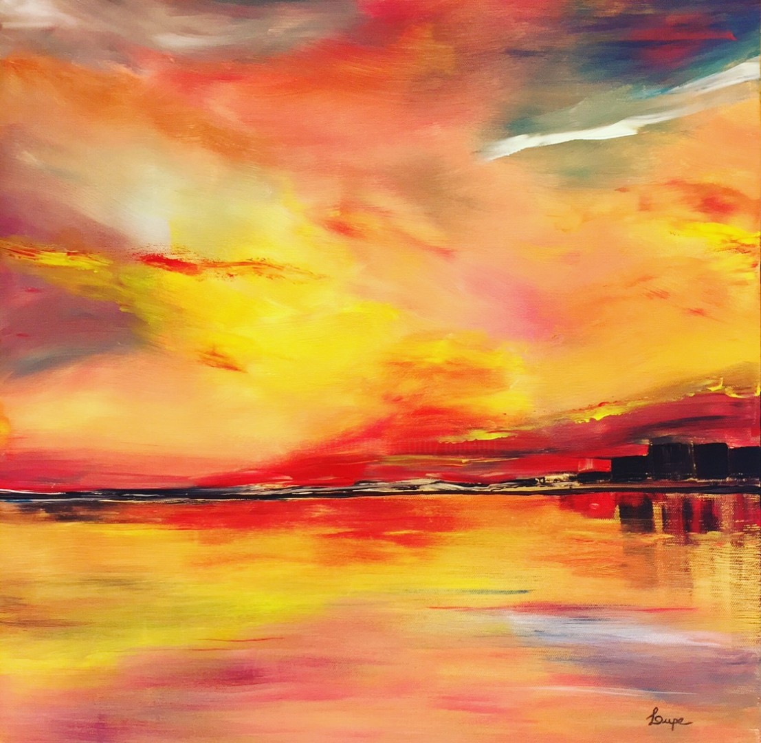 Orange Sunset, Painting by Lupe Rocha  Artmajeur