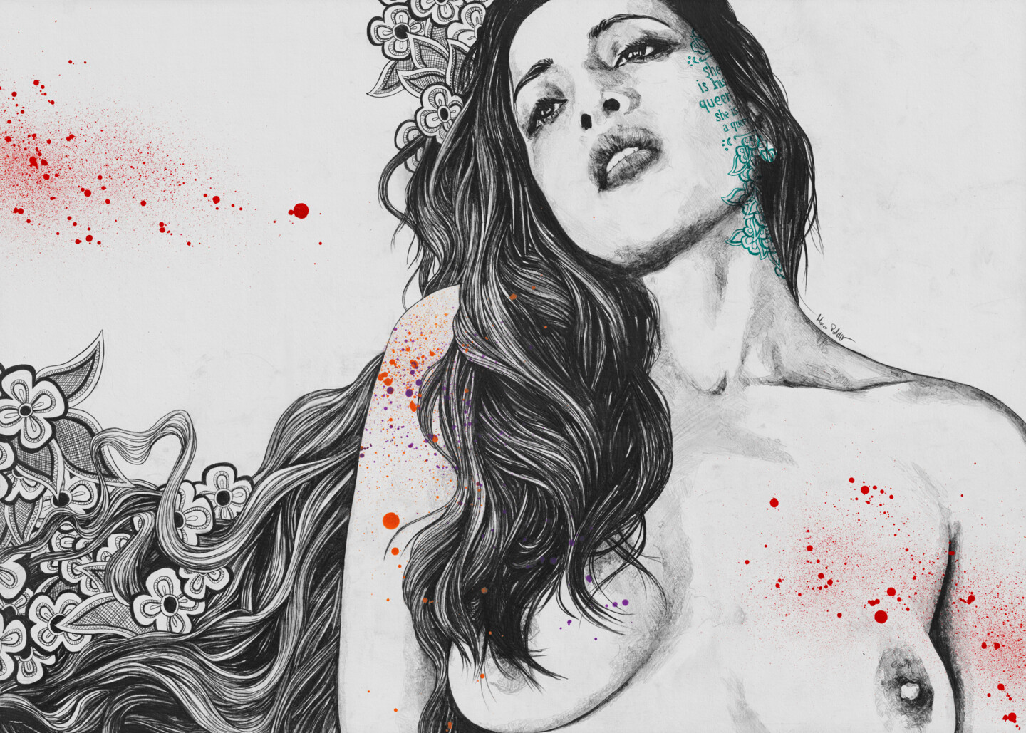 Dulcinea | Sexy Nude Woman With Doodles , Drawing by Marco Paludet |  Artmajeur