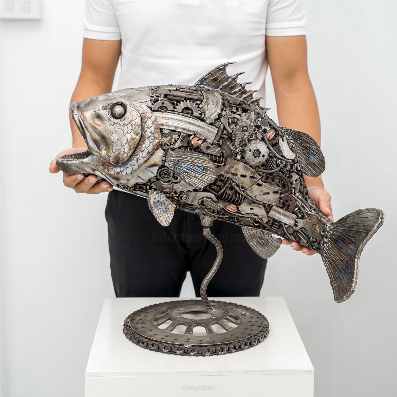 Seabass Fish Scrap Metal Sculpture, Sculpture by Mari9art Metal Art