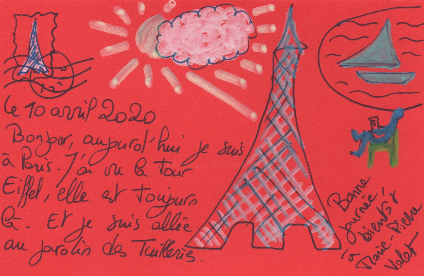 Carte Postale Paris Drawing By Marie Pierre Valat Artmajeur