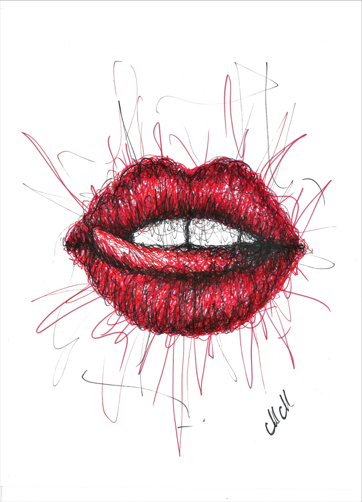 Tablo, red lips drawing, red lips, red wall art, sexy wall art, sexy ...