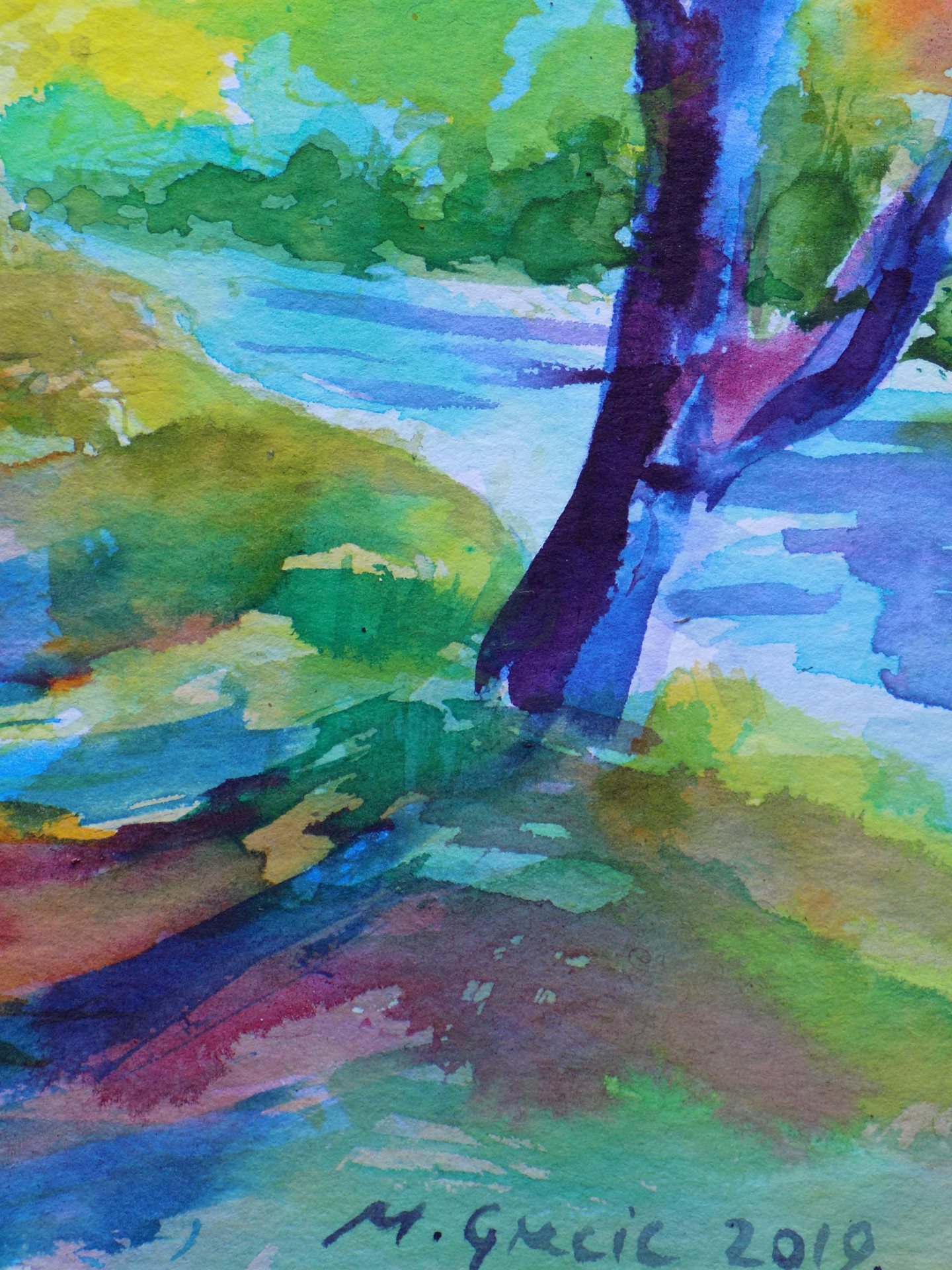 Tree path by the river Painting by Maja Grecic | Artmajeur