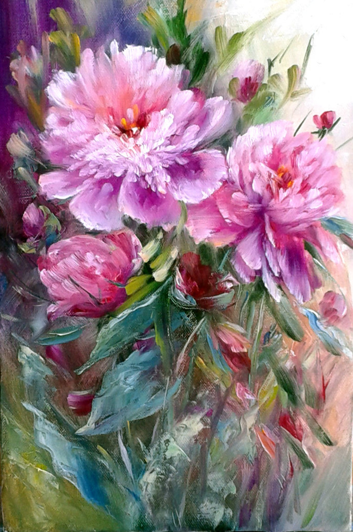 Tableau Peinture Fleurs Pivoines Du Jard, Peinture par Chrispaint ...