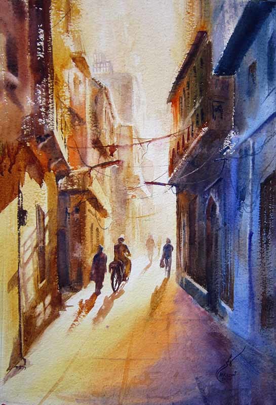 watercolor cityscape painting lahore Painting by M Kazmi 