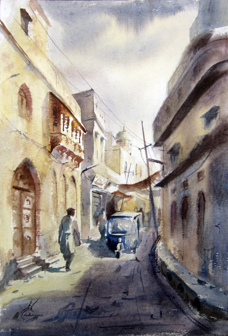 Old Lahore watercolor cityscape Painting by M Kazmi | Artmajeur