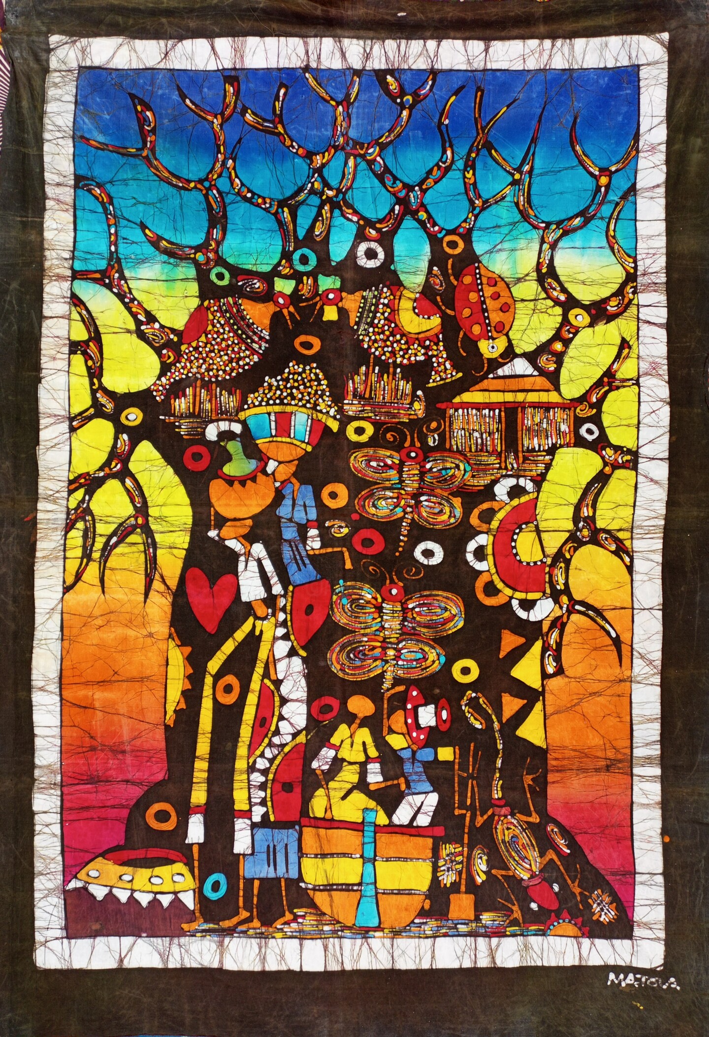 Baobab Tree And Two Little Elephants, La, Painting by Jafeth Moiane