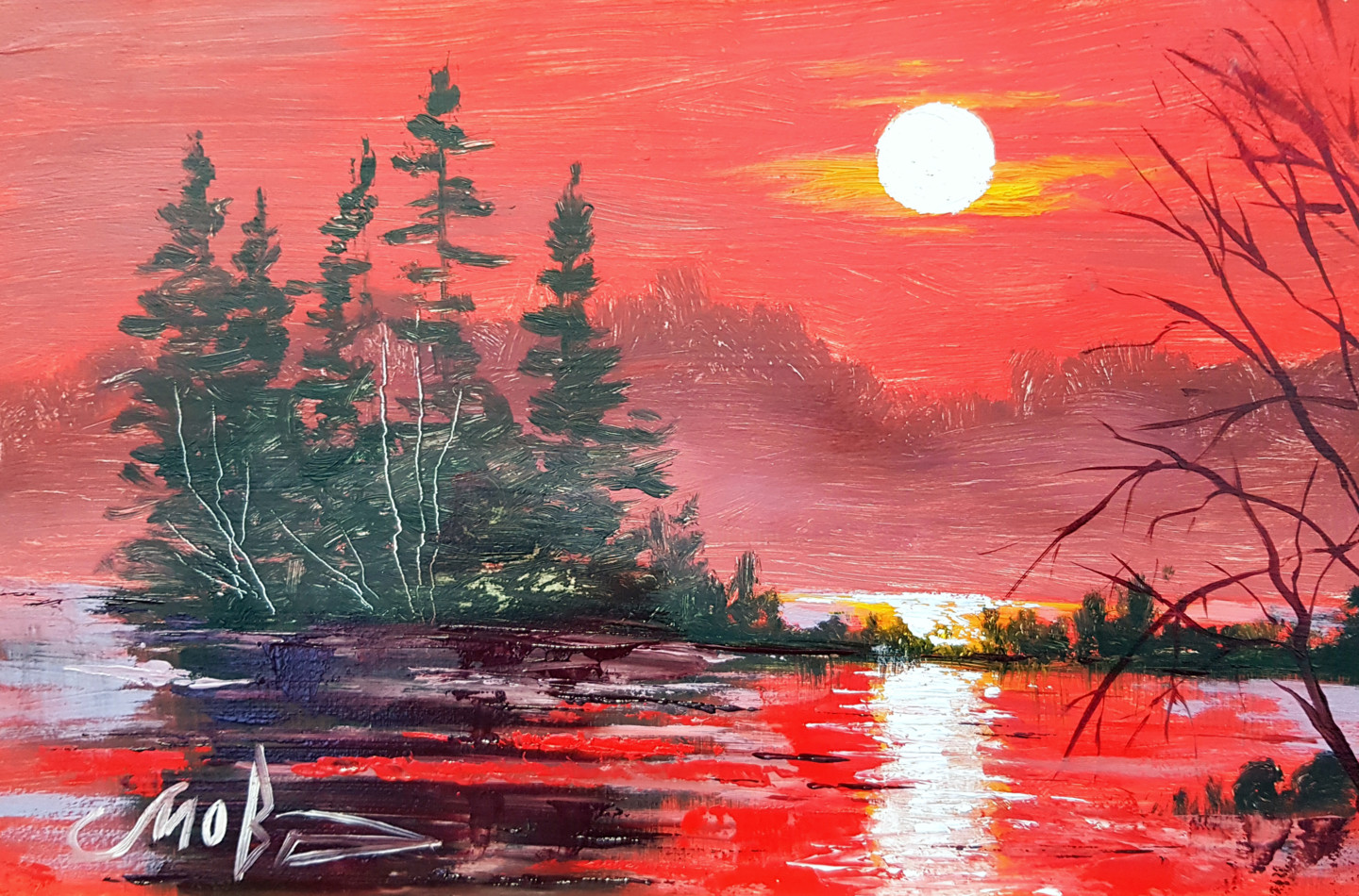 Red Sunset Painting, Painting by Tigran Movsisyan | Artmajeur