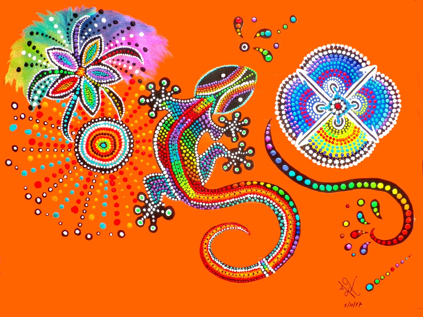 Peinture Acrylique Inspiration Aborigène Gecko Peinture par Nazca Spirit  Bijoux | Artmajeur