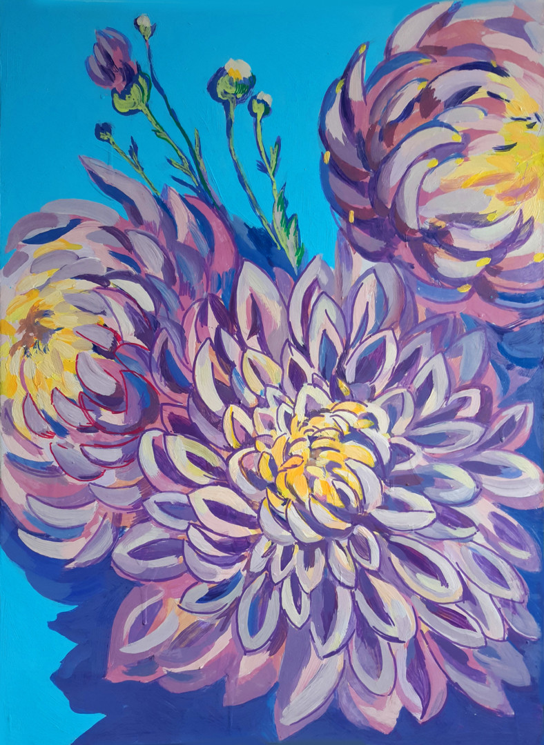 Rainbow Chrysanthemums, acrylic painting - Arch Graphics
