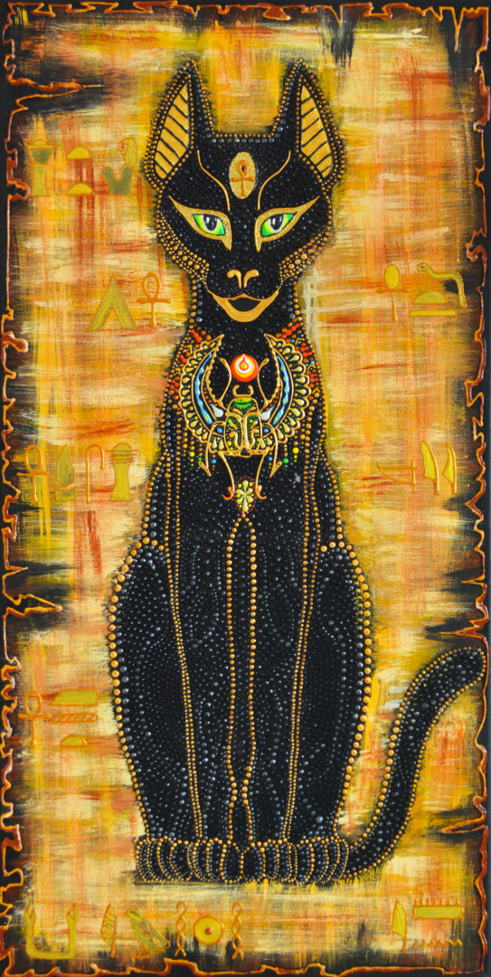 Egyptian Cat Goddess Bastet Dot Painting, Painting by